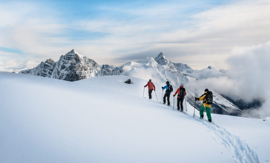 Skitouring,In,Canadian,Rockies,With,Mountain,Views,In,Winter